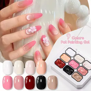 Osnailmall 9 Colors 4-In-1 Pat Painting Nail Gel Polish, Summer Blossoms Gradient Nail Gel Varnish, Long-Lasting, Durable & Easy Application, Nail Art, Fingernail Polish