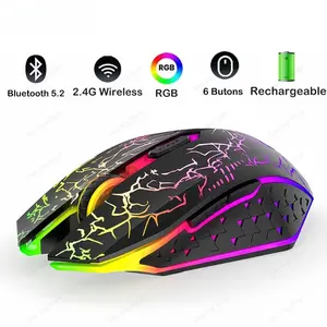 RGB Wireless Gaming Mouse Bluetooth 5.2 & 2.4G Dual Mode, Rechargeable Silent LED Mouse with 6 Buttons for PC, MacBook, Laptop, iPad & Gaming