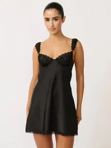 [NEW] Azazie Celeste Silk Satin Eyelash Lace Trim Luxury Bridal Pajamas Sleepwear Lounge Slip