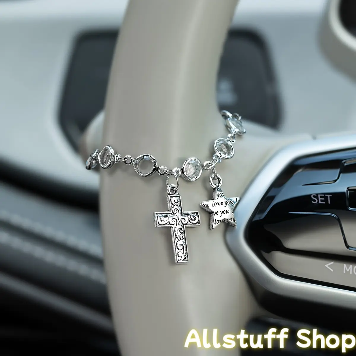 1 pc Star Cross Steering Wheel Pendant Chain - Hangable Car Hanging Decoration, Vehicle Accessories, Car Trinkets, Accessories For Car tiktokshopbacktoschool, Car Hanger Ornament, Cars