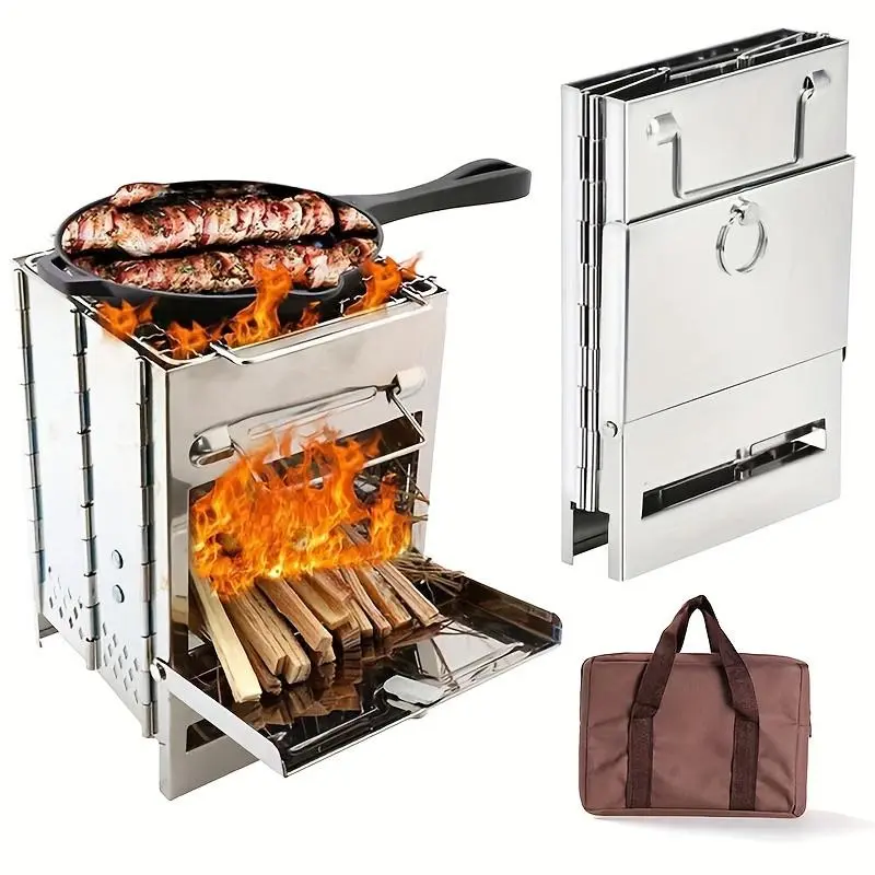 Portable Stainless Steel Barbecue Stove, Foldable Barbecue Grill, Portable Bbq Grill, Outdoor Cooking Solution for Camping, Picnic, Barbecue and Backyard Party, Camping Tools, Woodfire Grill, Grilling Outdoor Cooking, Outdoor Cooking Equipment