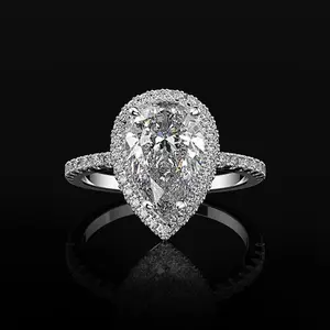 Luxury Pear-Shaped Halo CZ Engagement Ring for Women | Bridal Wedding Statement Jewelry