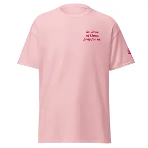 St. Rose of Lima Unisex Embroidered T-Shirt – Pink