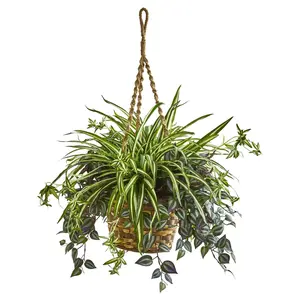 30” Wandering Jew & Spider Artificial Plant in Hanging Basket