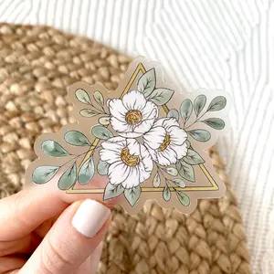 Gold Triangle Floral Clear Waterproof Vinyl Sticker, 3.35x2.25"