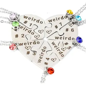 Weirdo Necklace Heart Bff for 4   Necklaces Sister Friendship Stainless Steel