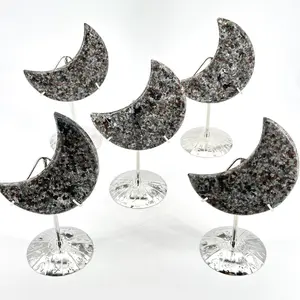 【Higher Crystal】1 count Enchanting Yooperlite Moon Sculpture | Unique Crystal Decor | Glowing Fire Stone
