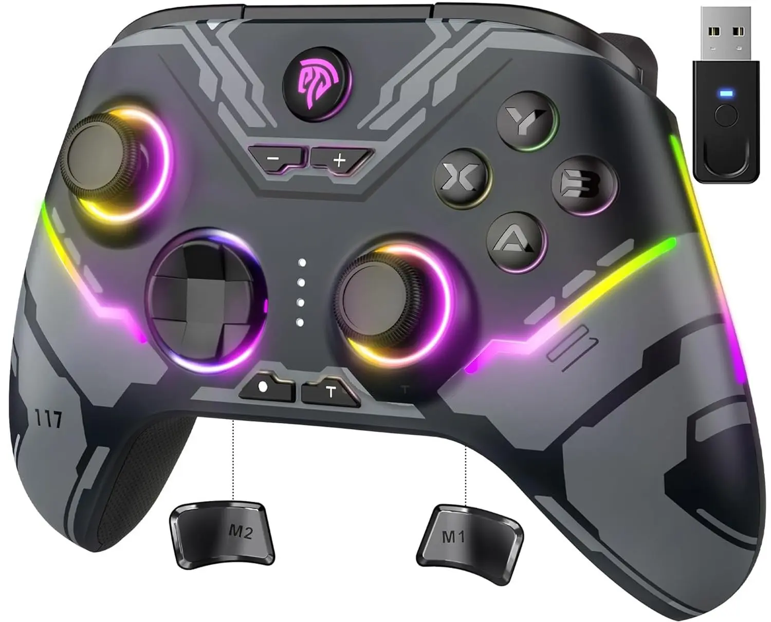 EasySMX X15 Wireless RGB LED Light Gaming Controller Device - Hall Effect Joysticks, No Stick Drift, 2.4G/Bluetooth/Wired Connection, Rechargeable Battery, 20h Game Sessions, Custom Button, Cross-Platform for PC, Switch (Gamer Stuff)