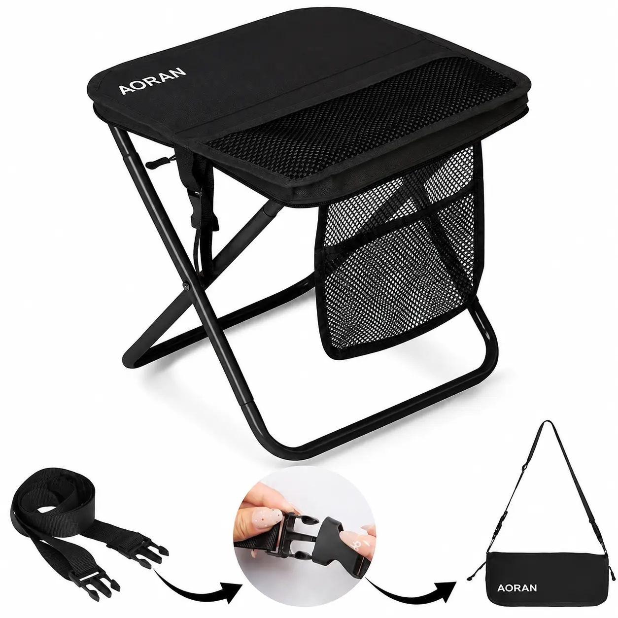 AoranTop Best Gift Choices，Ultra Light Portable Camping Chair，Portable Outdoor Folding Chair with Shoulder, Strap Ultra Light 1.5 lbs, Max Load 400lb, Two Side Pockets Velcro Storage for Camping Hiking Fishing BBQ