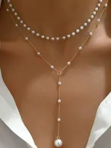 Elegant Layered Pearl Necklace for Women, Y-Shaped Pearl Embellished Choker with Simulated Pearls, Perfect for Weddings, Parties & Gifts, Necklets, Faux Pearl Jewelry