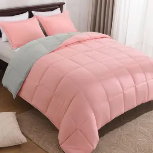 Queen Comforter - Fluffy Comforter Queen for All Seasons - Pink Comforter Queen for Mens - 3 (1 Comforter + 2 Pillow Shams) - Pink/Grey