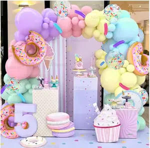 139pcs Donut Macaron Balloon Garland Arch Kit Blush Balloons Garland Set Birthday Party for Kids Baby Shower Decoration