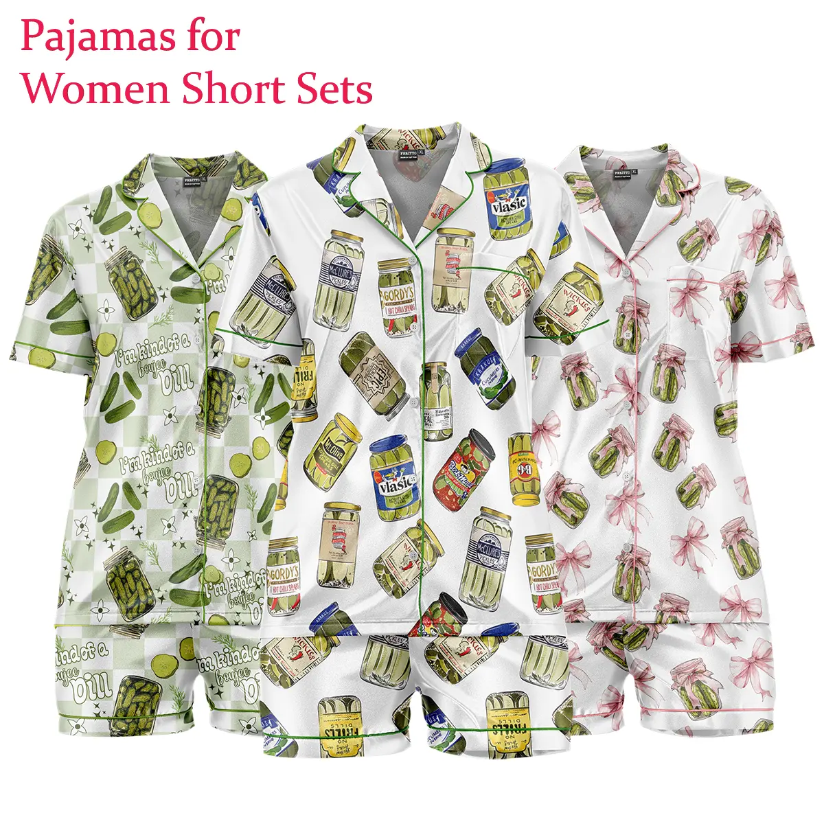 Vintage Canned Pickles Pajama Set Set Satin Silk - Soft And Alluring Nightwear, valentime Gift, Loungewear, Homewear, Ideal Gift for Mom, Gift for her