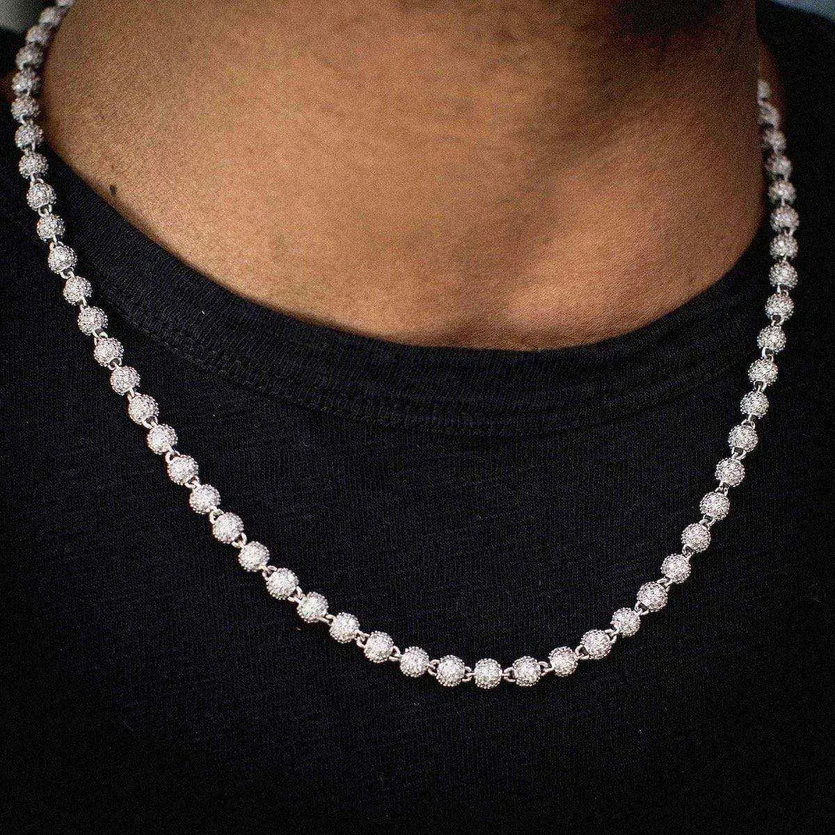 GLD Iced Ball Chain | 14k White Gold Plating 4mm Width 16-22" Lengths Hand Set Stones Lifetime Guarnatee - Perfect Gift
