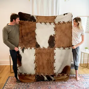 Animal Fur Patchwork Printed Flannel Blanket Shawl Blanket Nap Throw Blanket Soft Skin-friendly Casual Sofa Blanket, Throw Blanket, Lunch Break Blanket Gift for Men Women Adults Boys Girls