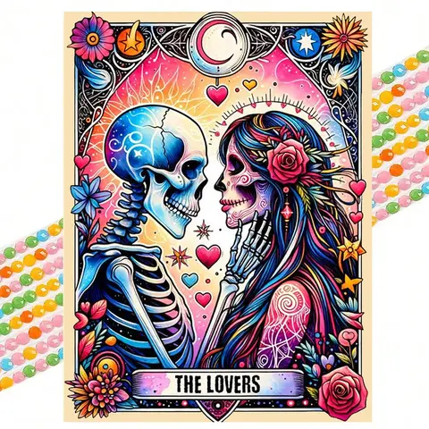 The Lovers Skeleton Pattern DIY Diamond Arts Colorful Painting Kit without Frame, Christmas DIY 5D Diamond Arts Colorful Painting Kit for Beginner, Wall Art Decor for Home, Christmas Gift, DIY Handmade Crafts, Diamond Painting Kits