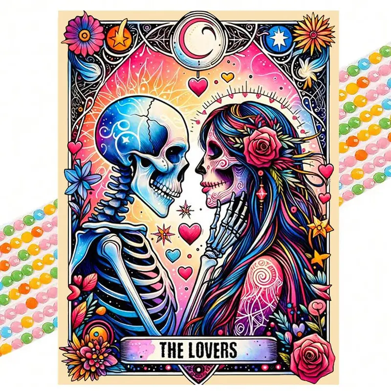 The Lovers Skeleton Pattern DIY Diamond Arts Colorful Painting Kit without Frame, Christmas DIY 5D Diamond Arts Colorful Painting Kit for Beginner, Wall Art Decor for Home, Christmas Gift, DIY Handmade Crafts, Diamond Painting Kits