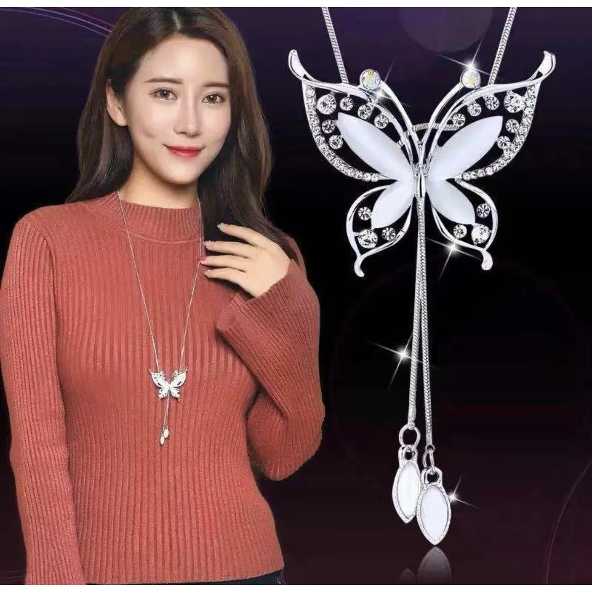020 Cat's Eye Flower Butterfly Necklace