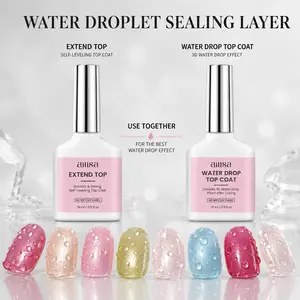 AILLSA 3D Water Drop Gel Top Coat Set (2×15ml) – No Wipe Raindrop Gel for High Gloss 3D Nail Art Manicure, Water Droplet Effect Nail Polish, DIY Drip Nails, UV/LED Gel Polish