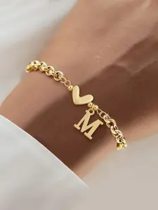 Bubble Heart-Shaped Initial Adjustable Link Bracelet for Women, Vintage Stainless Steel Chain Jewelry for All Seasons, Casual Fashion Accessory