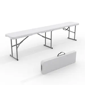 Portable Folding Bench 6 Foot, Plastic Foldable Bench HDPE BenchTop with Carrying Handle for Outdoor Picnic Camping Party Sports Activities - White