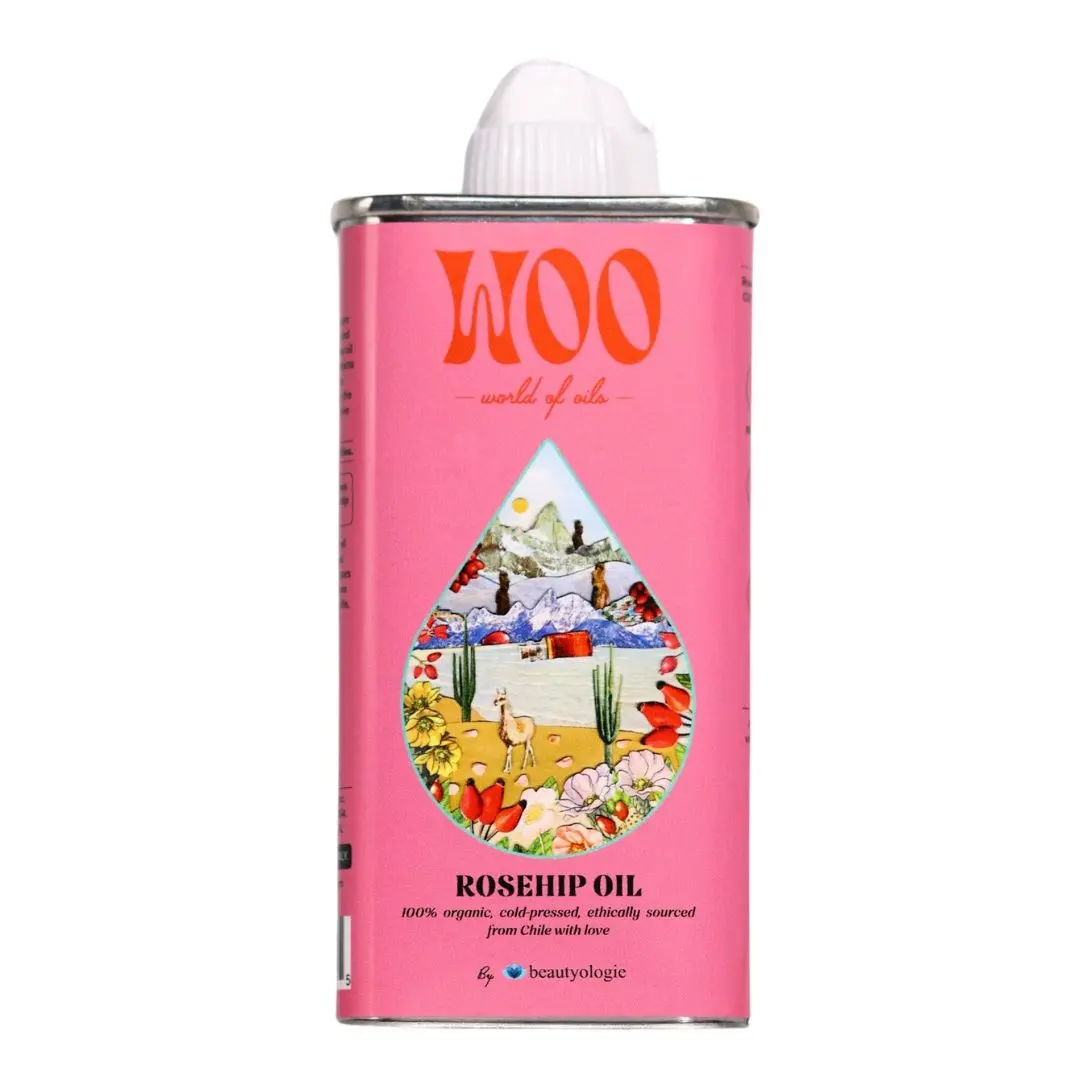 WOO World of Oils Rosehip Oil – 100% Organic Cold-Pressed Body Oil for Skin, Hair & Nails | Brightening, Nourishing, Non-Greasy | 3.4 oz TSA-Friendly Tin