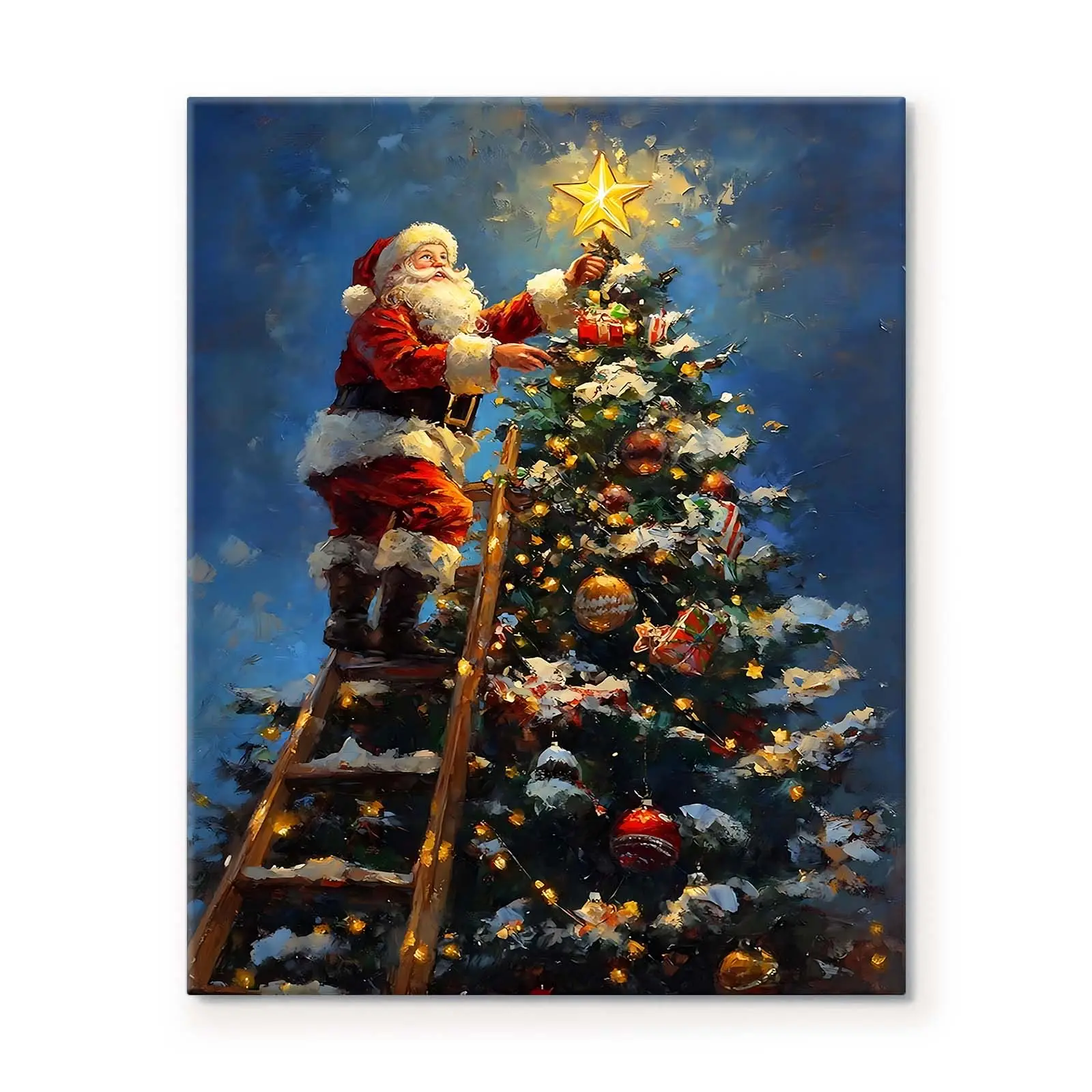 Vintage Christmas Wall Art Canvas - Santa Claus with Reindeer, Festive Holiday Decor, Cozy Farmhouse Christmas Print, Traditional Christmas Scene, Perfect for Holiday Decoration