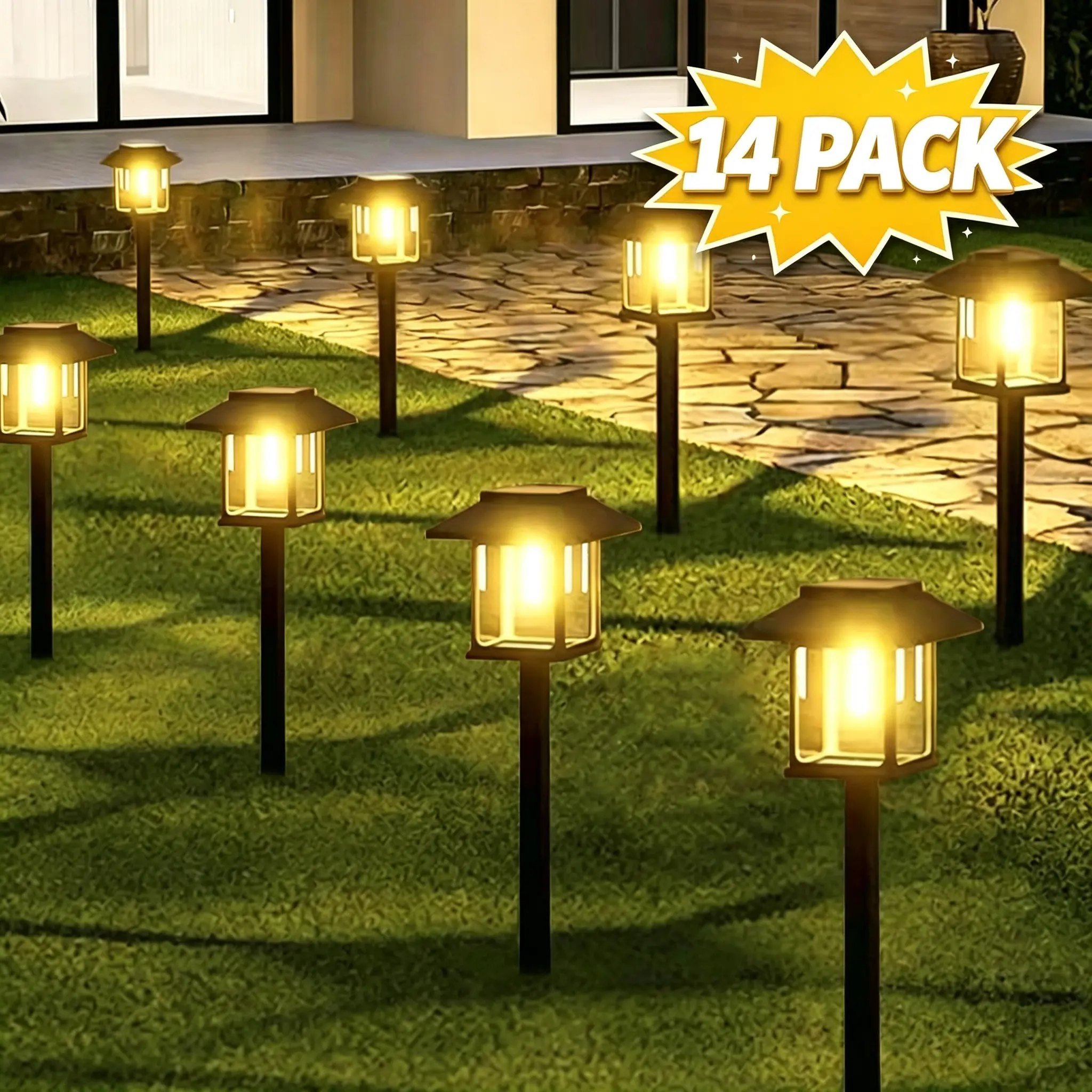 14-Pack Upgraded LED Solar Pathway Lights - Modern Luxury Outdoor Solar Lights with Auto On/Off, IP65 Waterproof, Easy Installation for Garden, Driveway, Patio,dorm essentials,home decor,home essentials,camping essentials