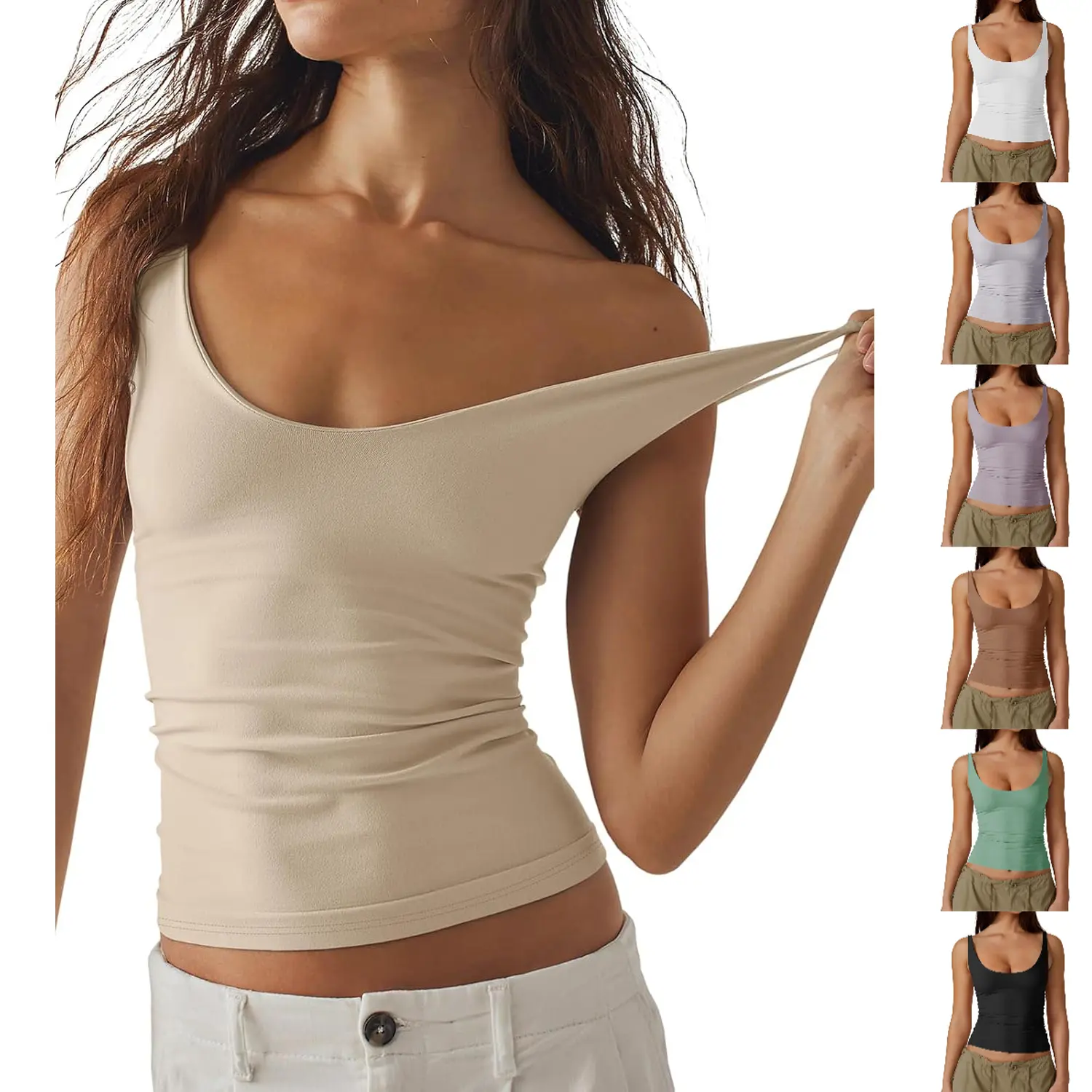 Women's Backless V-Neck Seamless Spaghetti Strap Cami - Soft, High-Stretch Form-Fitting Sleeveless Basic Top with Seamless for Smooth Look, Sleeveless Freedom, Stretch Fit Hugs Gently, Holiday-Ready Cami Vibe for Party, Evening Out