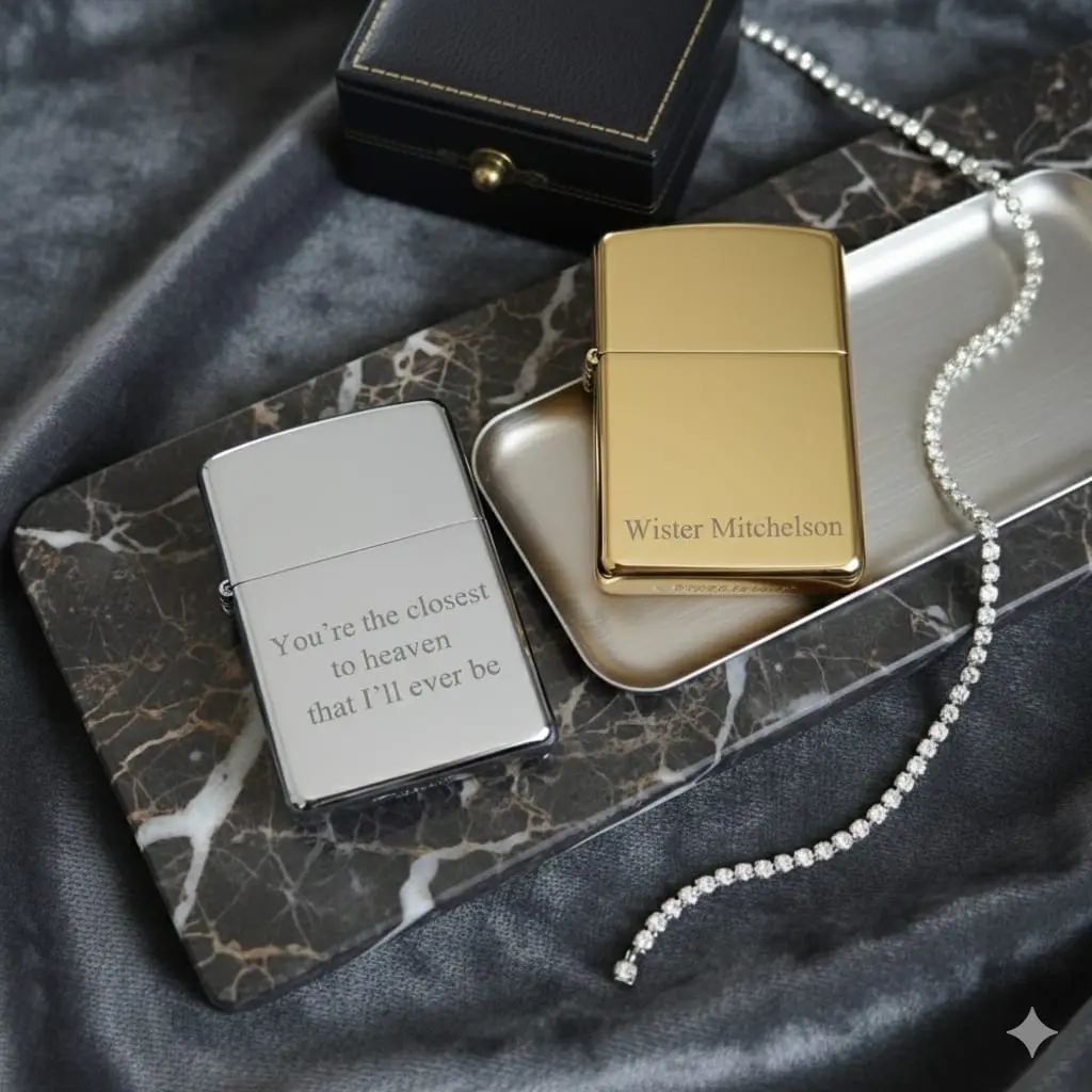 Personalized Stainless Steel Lighter Custom Engraved Gift for Him Groomsmen Man or Anniversary Silver Gold and Black Lighter with Protective Case and Precision Laser Engraving