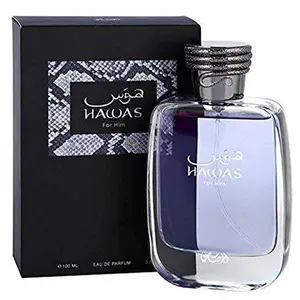 Rasasi Hawas for Men Eau de Parfum (100ml/3.4oz, 3 to 3.9 fl oz) - Fresh, Long-Lasting Aquatic Luxury Arabic Cologne for Him, Adults, Daily-Business Use, Contains Neither Harmful Additives