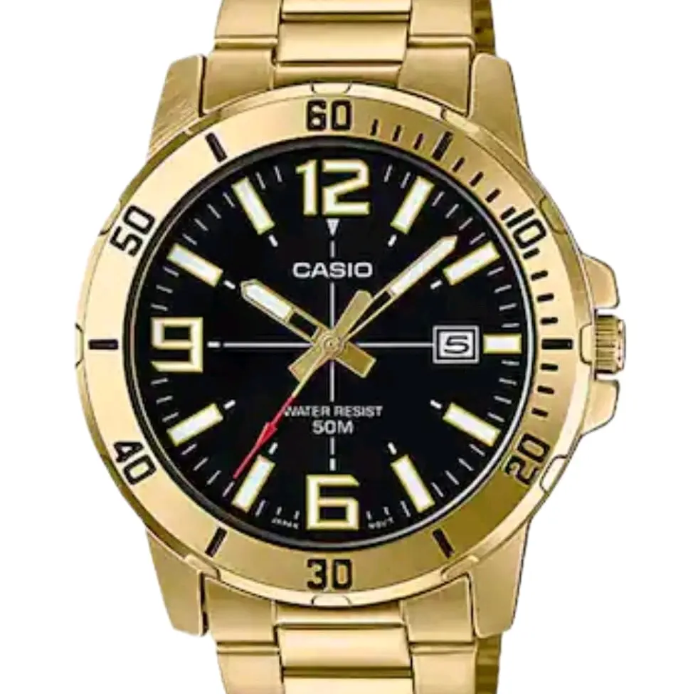 brand New Casio solid gold stainless steel large size men' s beautiful watch MTP-vd01g-1b