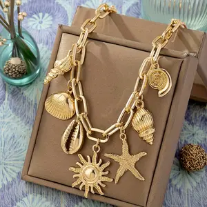 Sea breeze, heavy vacation style, mixed with love, sunshine, starfish, shells, bows, pendants, beach parties, casual daily life, versatile, fashionable women's necklaces, party favorites