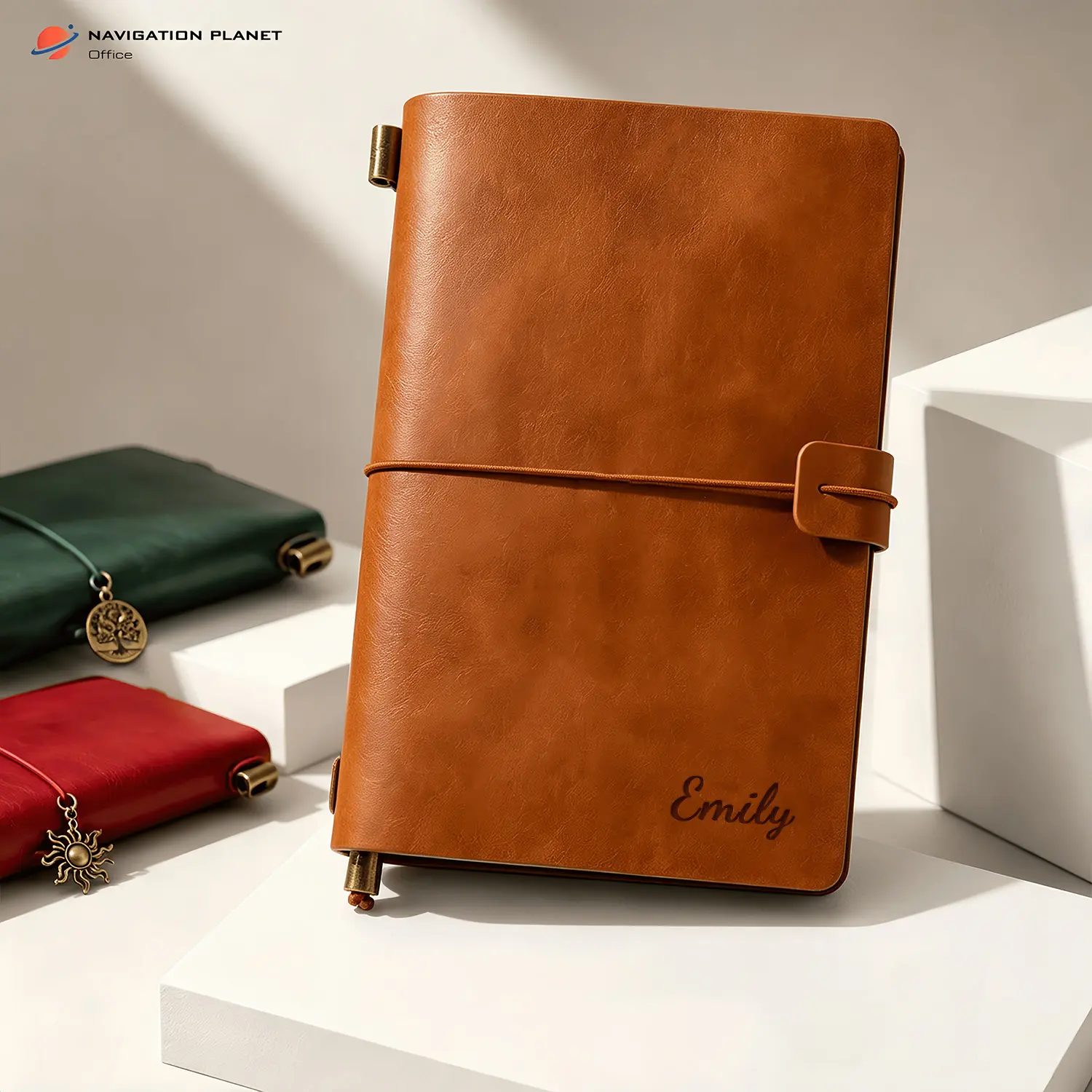 Custom Refillable Compact Classic Travel Journal Notebook with Soft-Touch Vintage PU Leather Cover, Wraparound Strap, Charm Options, Customized Name Option, Manufacturer Warranty – Portable Office Stationery Gift for Travelers, Student