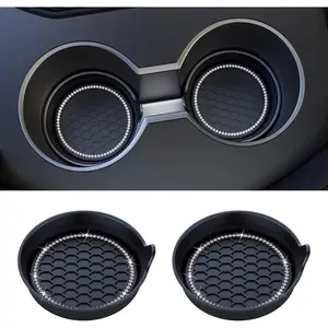 Viral Bling Rhinestone Car Coasters 2-Pack Universal Non-Slip Crystal Inserts | Luxury Aesthetic Interior Upgrade | "Clean Car" Daily Essential