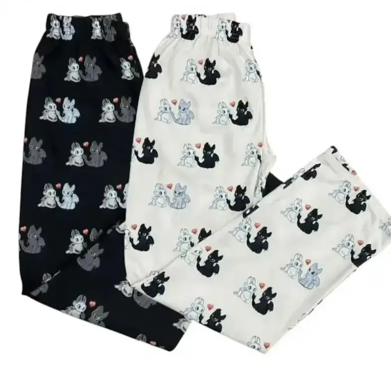 Cute Dragon Couple Print Pajamas Pants Aesthetic Sleepwear For Men And Women Loose Casual Sporty Trousers Four Seasons Breathable Loungewear Cozy Nightgown Gift For Dragon Movie Lovers