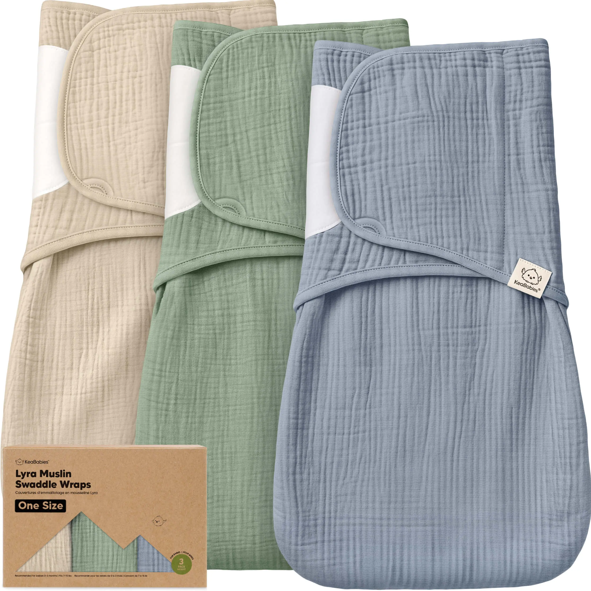 KeaBabies Muslin Baby Swaddles for Newborns – 3-Pack, 100% Organic Cotton Swaddles Sleep Sack 0-6 Months, Infant, Baby Girls, Boys, Soft Breathable Summer Swaddler, Easy Quiet Closure