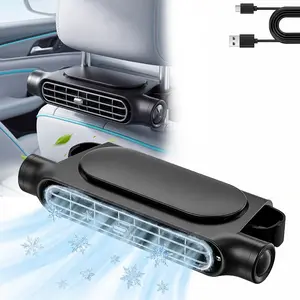 Adjustable Car Headrest Fan, USB Plug-in Dual Turbo High Airflow Auto Cooling Fan, 5 Speed Adjustable, Easy Install With Magic Tape, Universal Fit For Car SUV RV, ABS Material Car Interior Accessories