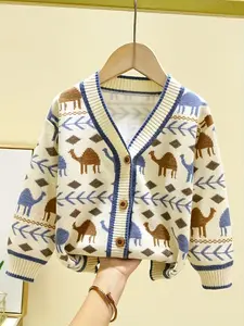 Boys' Knitted Cardigan Sweater, Spring & Fall Fashion, Baby Toddler Pullover, New Arrival Casual Wear, Comfortable Kids Clothing, Figure Print Sweater