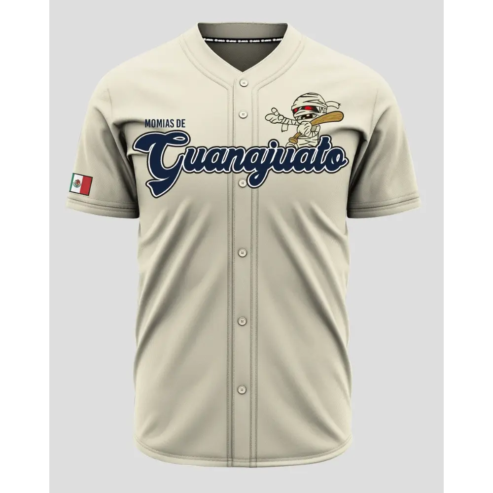 Unisex Momias de Guanajuato Cream Baseball Jersey - Mexican Heritage Button-Up, Vintage Mummy Graphic, Professional Sports Apparel