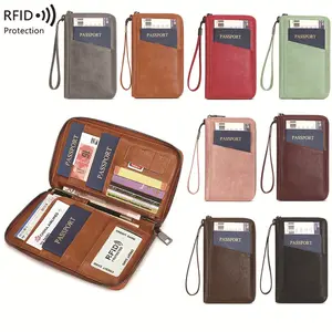 RFID Blocking Family Passport Holder Large Capacity Wallet Travel Accessory Document Organizer Clutch Bag with 6 Passport Pockets 4 Card Slots & 2 Side Pockets for Women Men