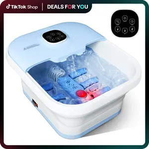 Electric Collapsible Foot Bath Spa Massager with Heat 16 Massage Rollers Bubble Remote Control Plug for Home Use Comfort Relaxation Light Sky Blue Foldable Basin