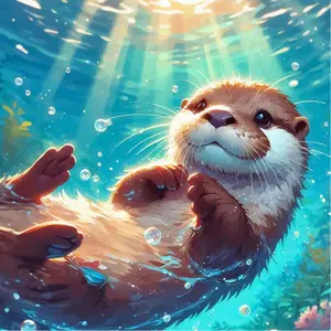 5D DIY full drill round diamond painting - diamond art kit with otters in water, mosaic, canvas - DIY decor, home wall decoration, suitable for Halloween, Christmas, birthday, and anniversary gifts, Handicraft