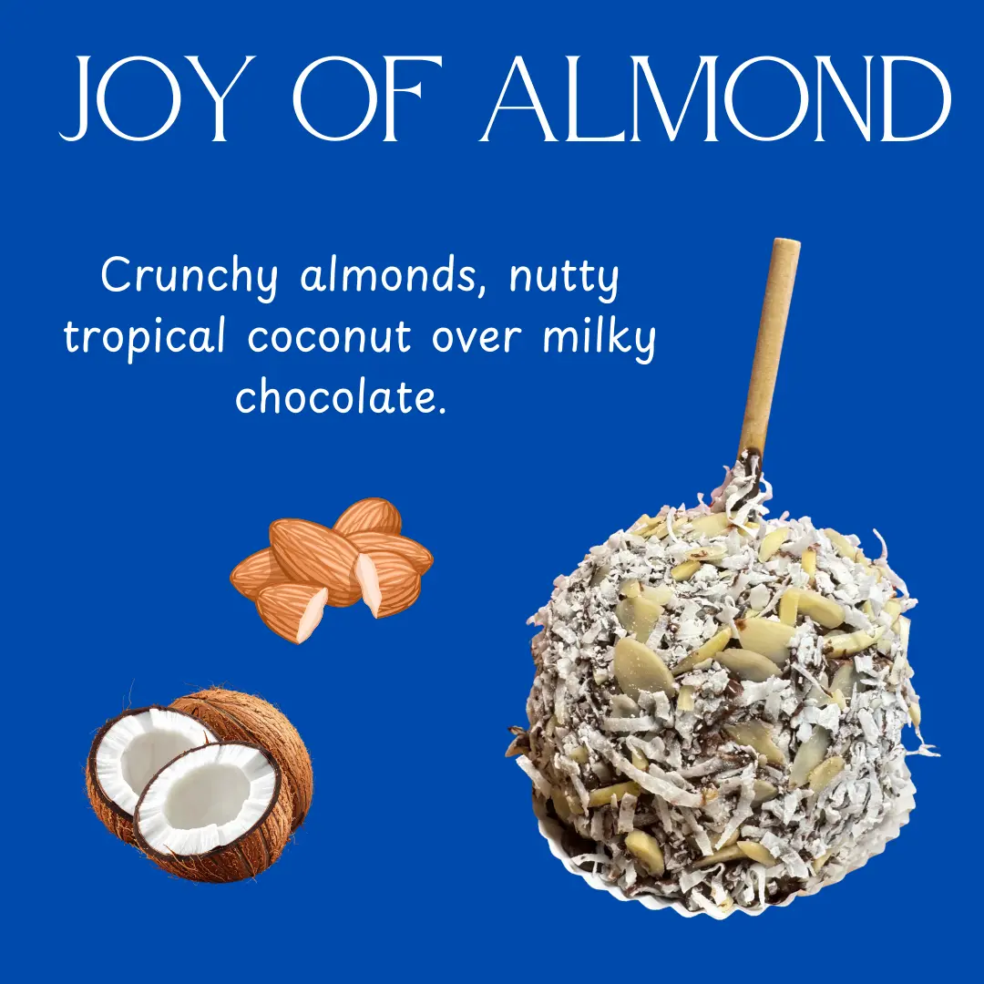 Copperpot Caramel Apple Joy of Almond Handcrafted with Granny Smith Apple Coated in Signature Copper Pot Caramel Topped with Chocolate & Almonds