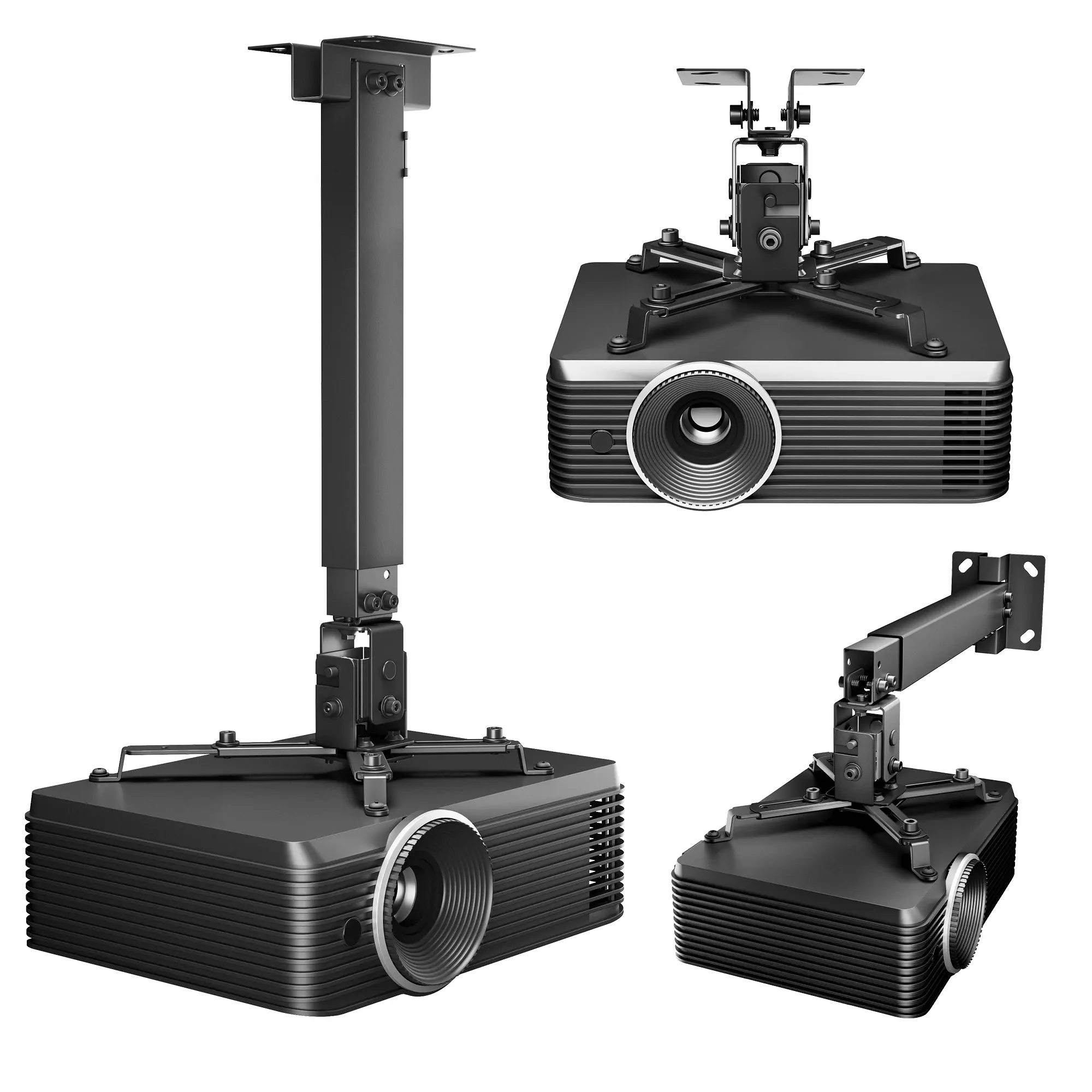 PEGZONE 3-in-1 Adjustable Ceiling or Wall Mount Kit with Extension Pole, Universal 44lbs Holder for Home Theater & Office, Compatible with Epson/Optoma, Ceiling Or Wall Projector Projector, Wall Mount Kit Projector