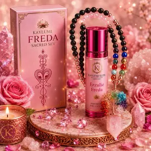 KAYLUMI Érzulie Freda Sacred Set - Handcrafted Spiritual Set with Perfume Oil and Rose Quartz Sacred Grigri Necklace, Symbolizing Love, Beauty, Harmony, Compassion