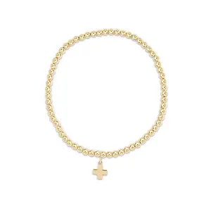 E Newton Classic Gold 3mm Bead Bracelet Signature Cross Charm
