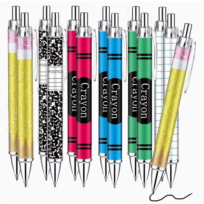 6/12pcs Teachers Pens Bulk Unique Aesthetic Cool Pens Christmas Teacher Appreciation Gifts Glitter Ballpoint Pens Xmas Stocking Stuffer Thank You Gifts for Woman Nurse Coworker Staff Office Writing Stationery Supplies