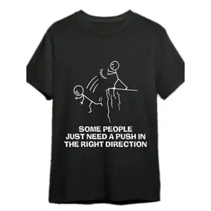 Casual Cotton Loose-Fitting Short-Sleeved Crew Neck T-Shirt - "Some People Just Need A Push" Funny Sarcastic Quote Design, Halloween/Christmas Gift for Men, Black Sports Top