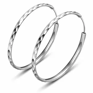 Large Silver Hoop Earrings for Women Geometric Textured Circle Hoops Lightweight Fashion Statement Earrings 1.5in Inner Diameter Elegant Trendy Daily Wear trendy